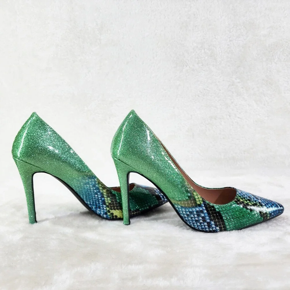 NIB Fabio Green Glitter Ombre Patent 4" High Heel Shoes Pointy Toe Pump US 7-13 - Picture 4 of 10